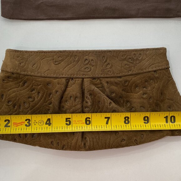 Lauren Merkin Brown Suede Leather Cutout Design Clutch w/Dustbag - Picture 6 of 7